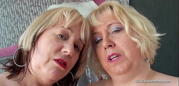  Two British mature blondes have a foursome